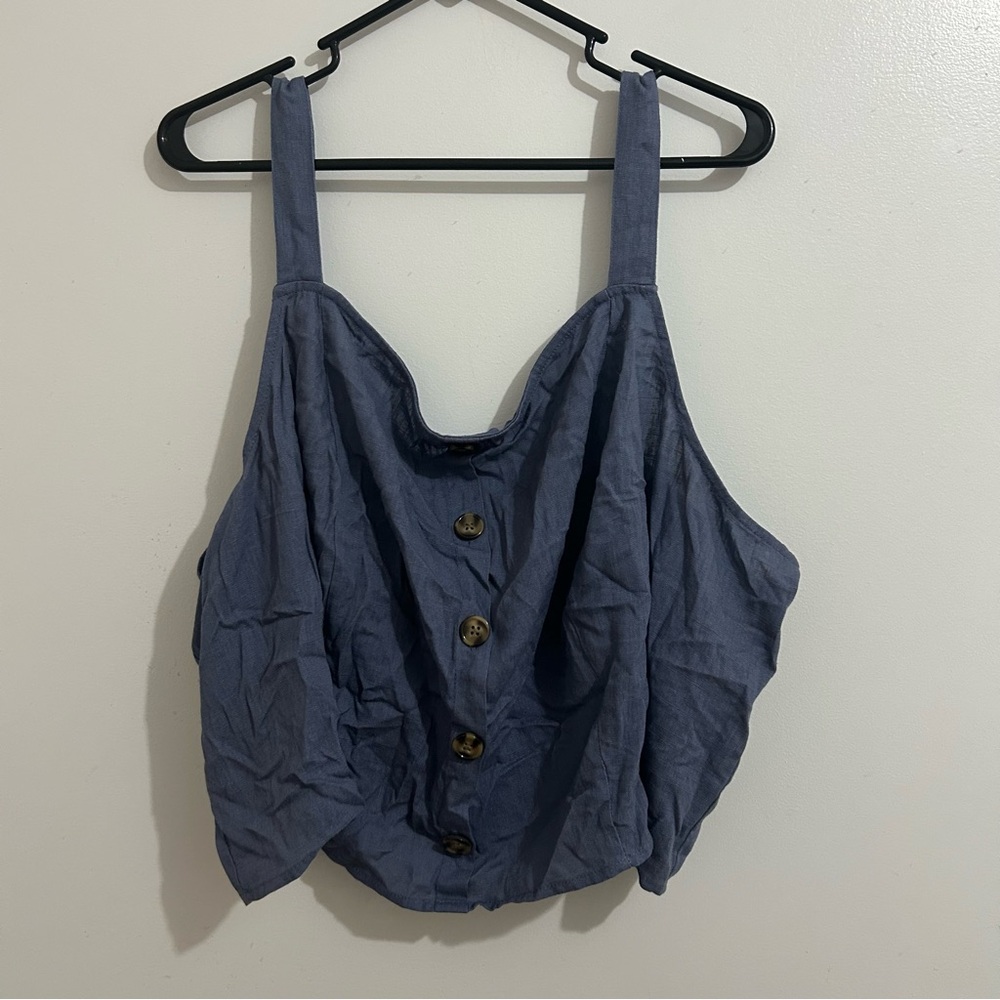 Women Torrid Linen Blend Button Front Cropped Tank Top Size 5X NWT Blue